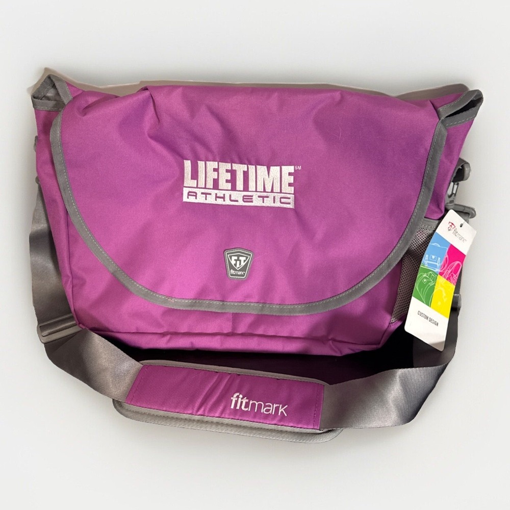 Lifetime Athletic Pink Purple Messenger Gym Laptop Book Bag Crossbody Strap